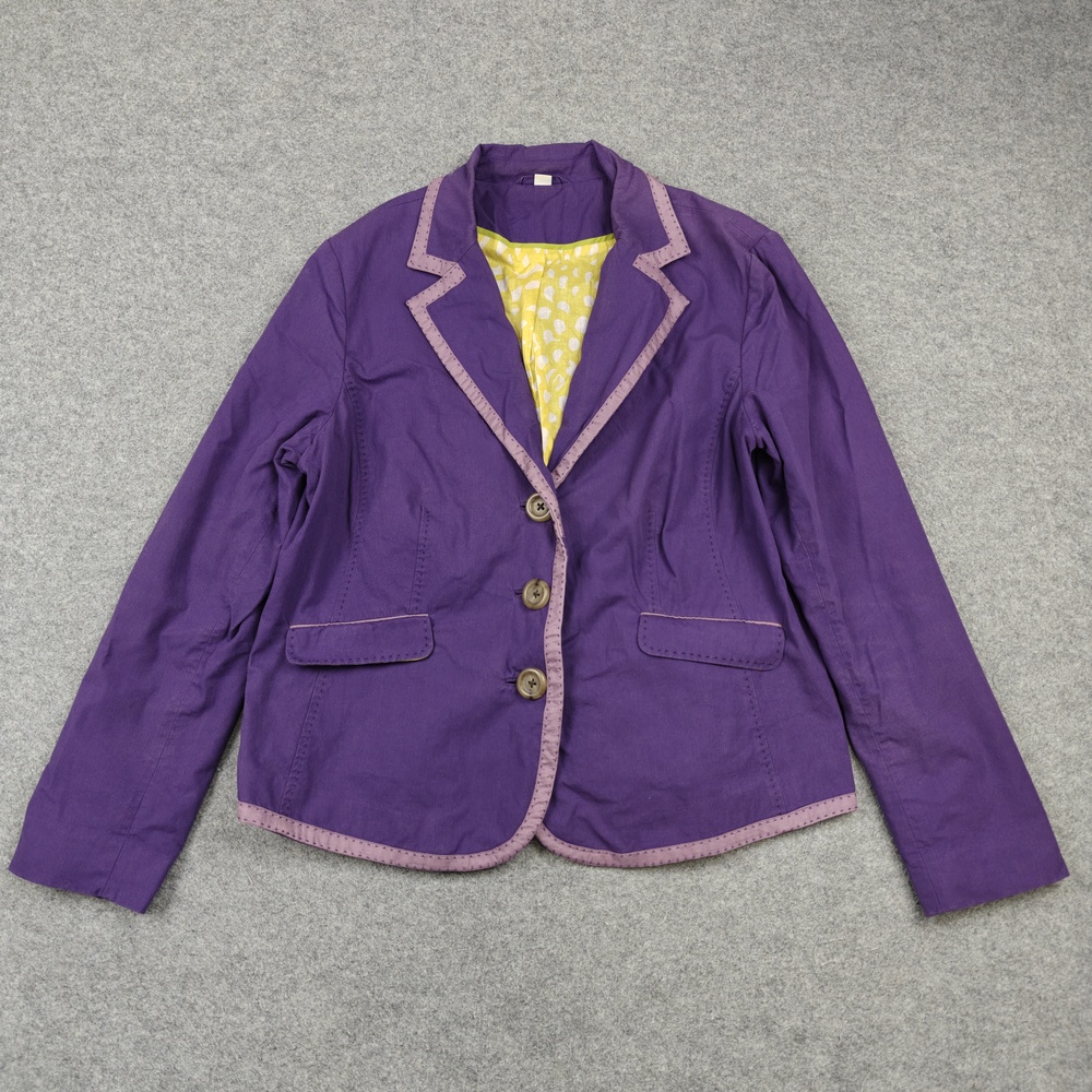 Boden Blazer Womens 16 Purple Collared Pockets Single-Breasted Lined Twill